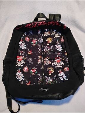 Ed Hardy "Love Kills Slowly" Black Graphic Skull Backpack